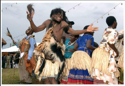 Bakonzo people wearing traditional attire and performing cultural dances in Uganda.